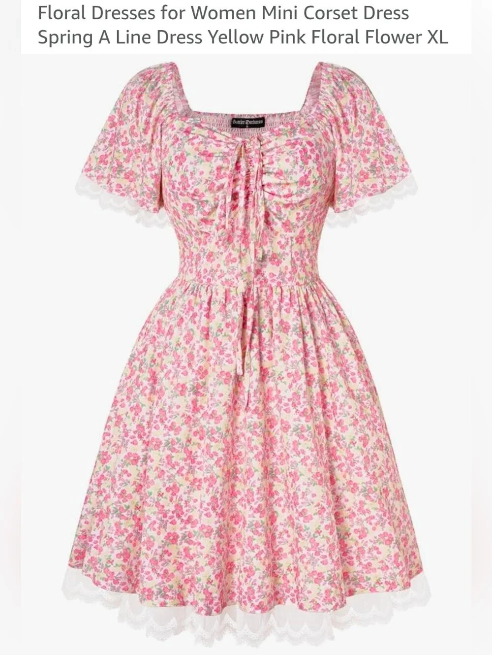 Sweetheart Pink Floral Mini Dress with Ruched Bodice - Picture 1 of 5